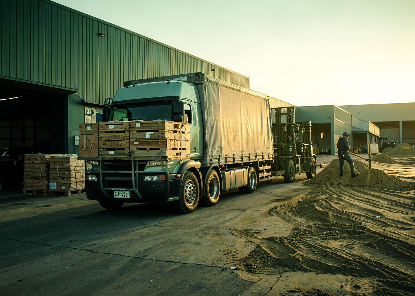 Vrachtwagen wordt geladen bij een magazijn